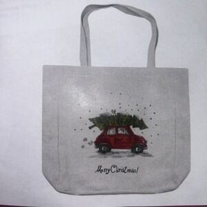 Little Red Car With Tree Heavyweight Sturdy Linen Shopping Bag Tote NIB Holiday